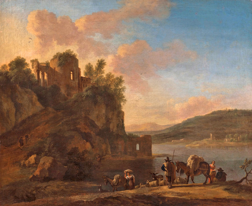 river landscape with herders on a path